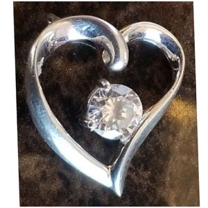 Sterling Silver/ CZ Heart Pendant .75"
